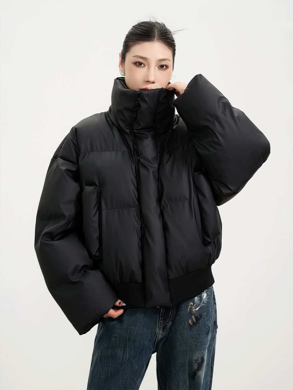Ribbed Hem Puffer Winter Jacket