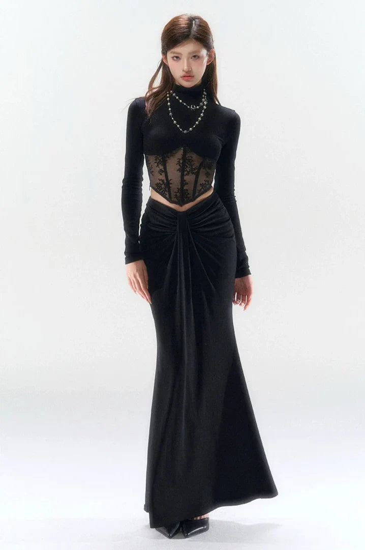 Lace Corset Evening Long Sleeve Top