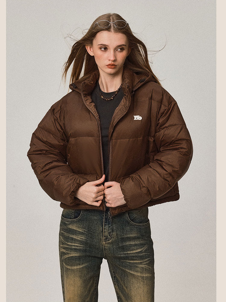 Stand Collar Hooded Short Down Jacket