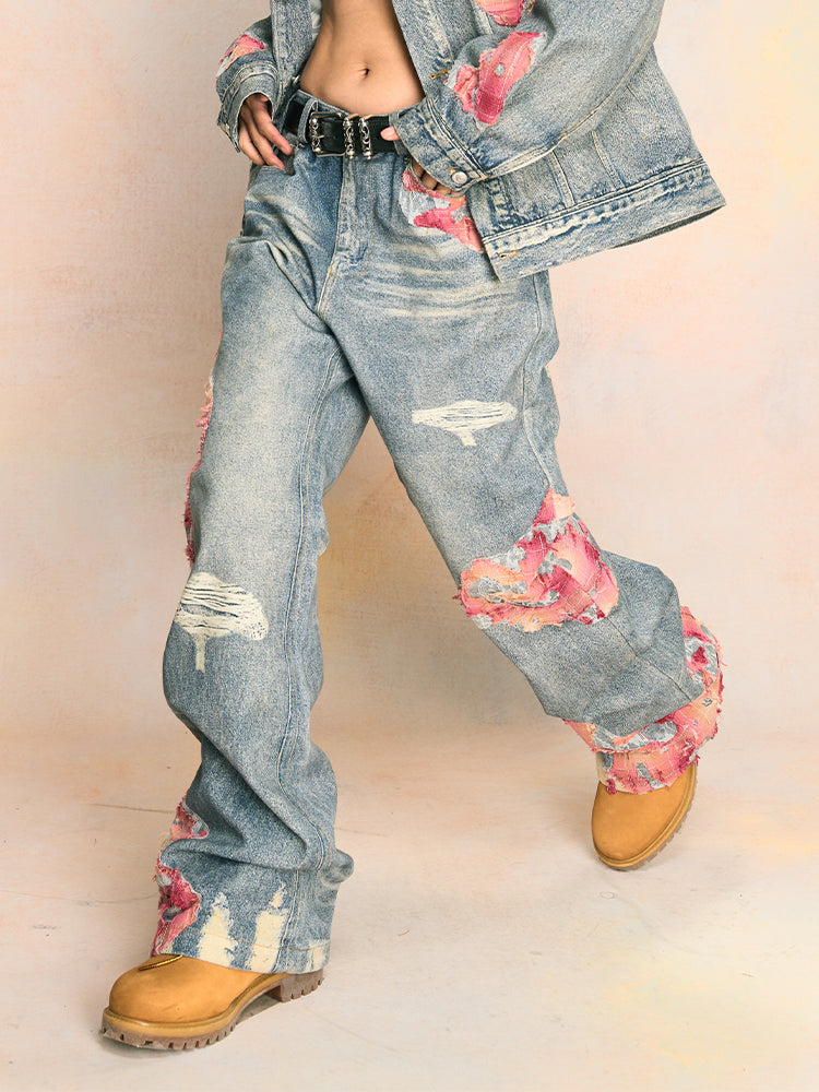 YAD Crew Lace-Embroidered Wide-Leg Jeans