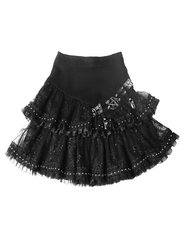 BLOOD SUPPLY Black Gothic Lolita Tiered Ruffle Skirt