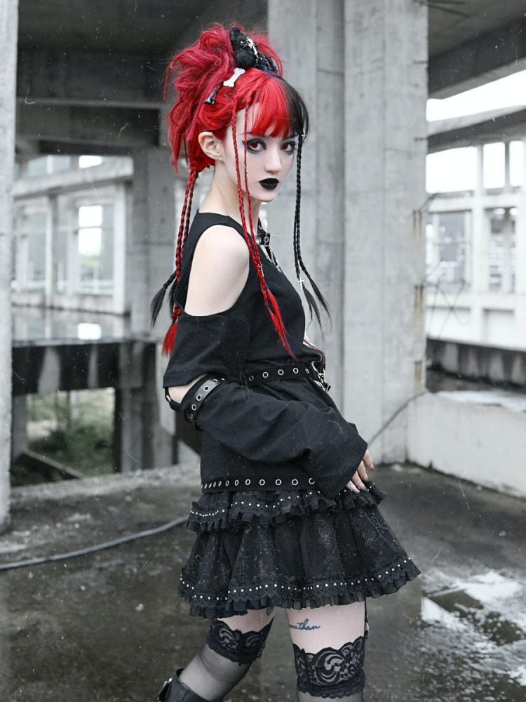 BLOOD SUPPLY Black Gothic Lolita Tiered Ruffle Skirt