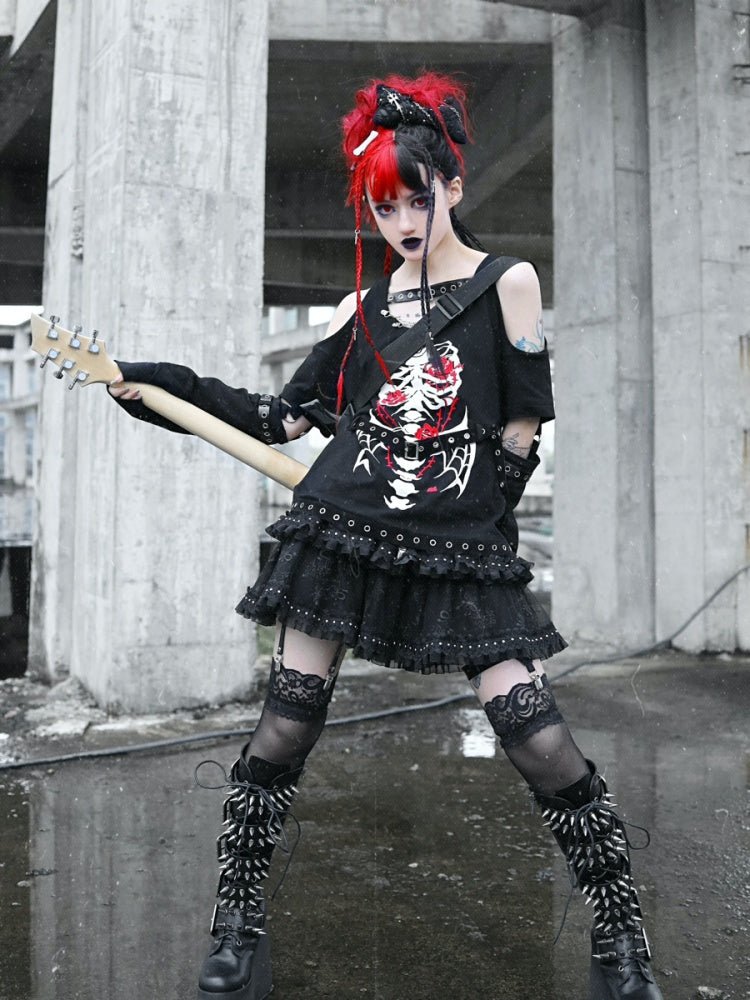 BLOOD SUPPLY Black Gothic Lolita Tiered Ruffle Skirt